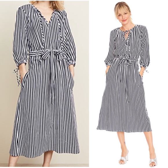 MDS Stripes Blue and White Striped Garden Midi Dress - Picture 2 of 10